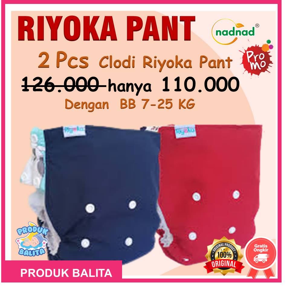 PROMO Paket 2 Pcs Popok Clodi Kain Cuci Ulang Riyoka Pant Celana BB 7-25 Kg