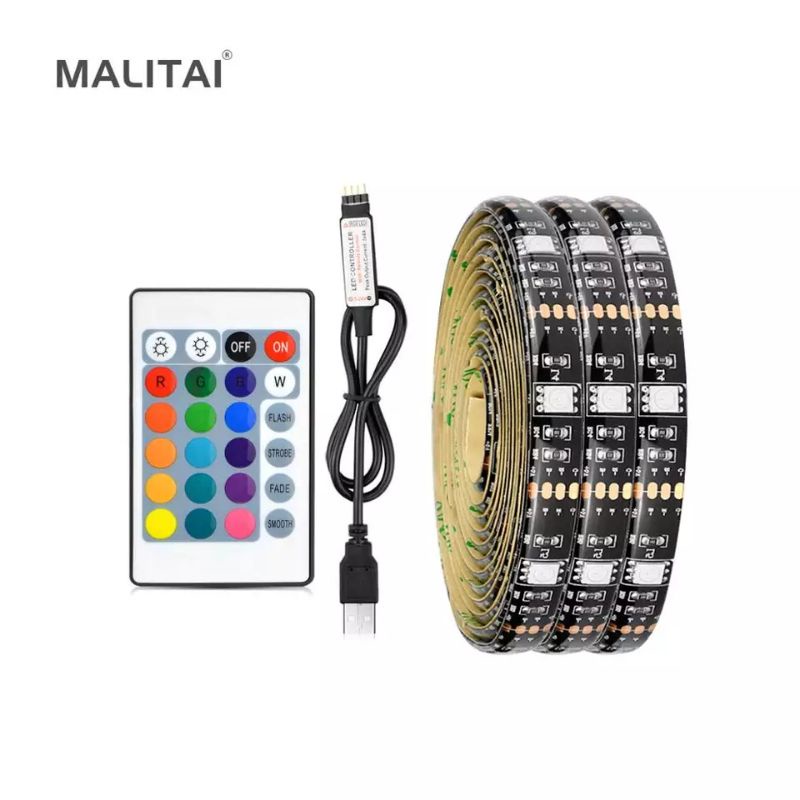 LED STRIP RGB SMD 5050 5V USB PC POWER BANK CHARGER LAMPU HIAS TEMPEL DINDING 1M 2M 5M INCLUDE REMOTE NATAL WARNA WARNI