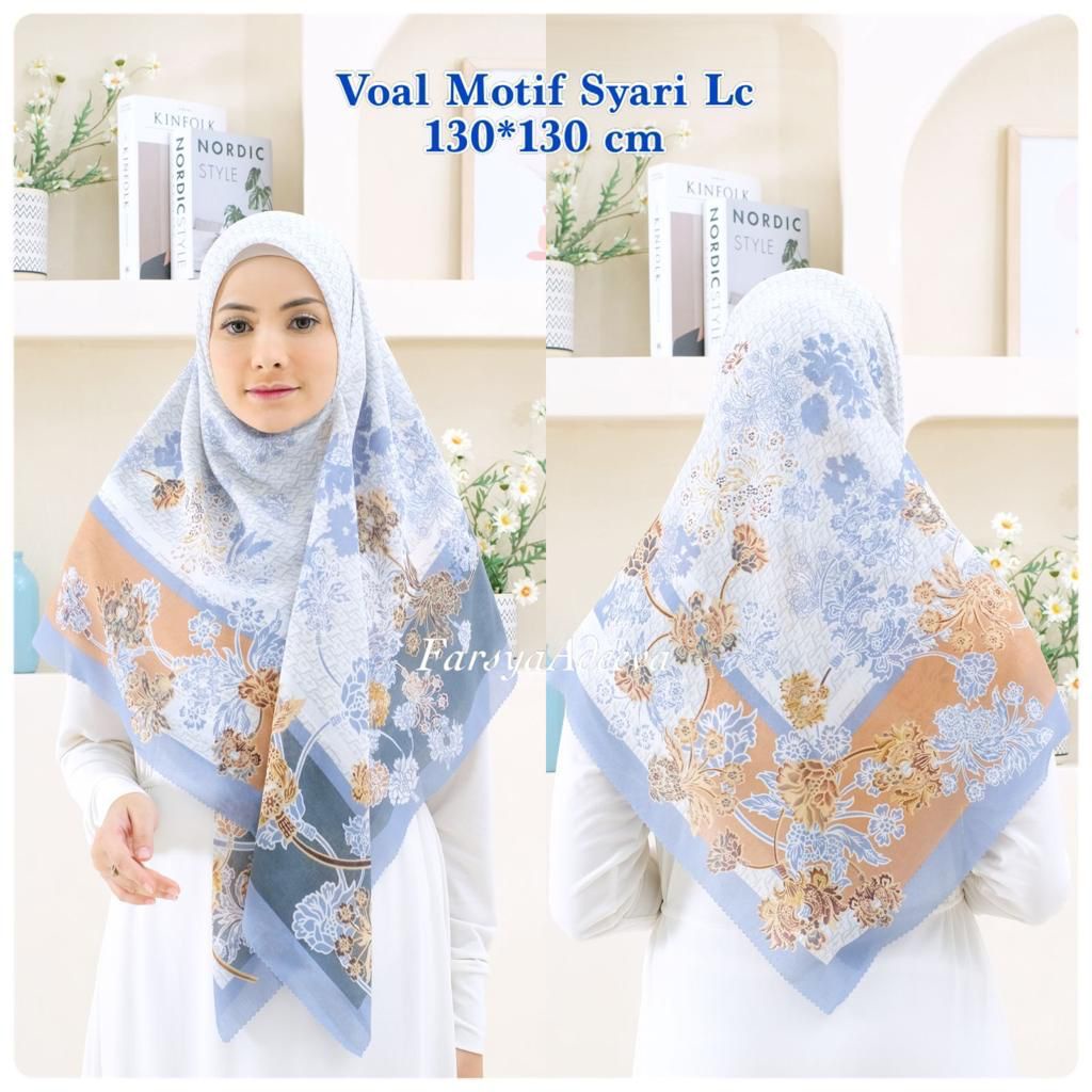 SERAGAM | New Hijab | 130 x 130 |Jilbab Segi Empat Syari Motif LC | Farsya Adeeva Voal Motif Syari L
