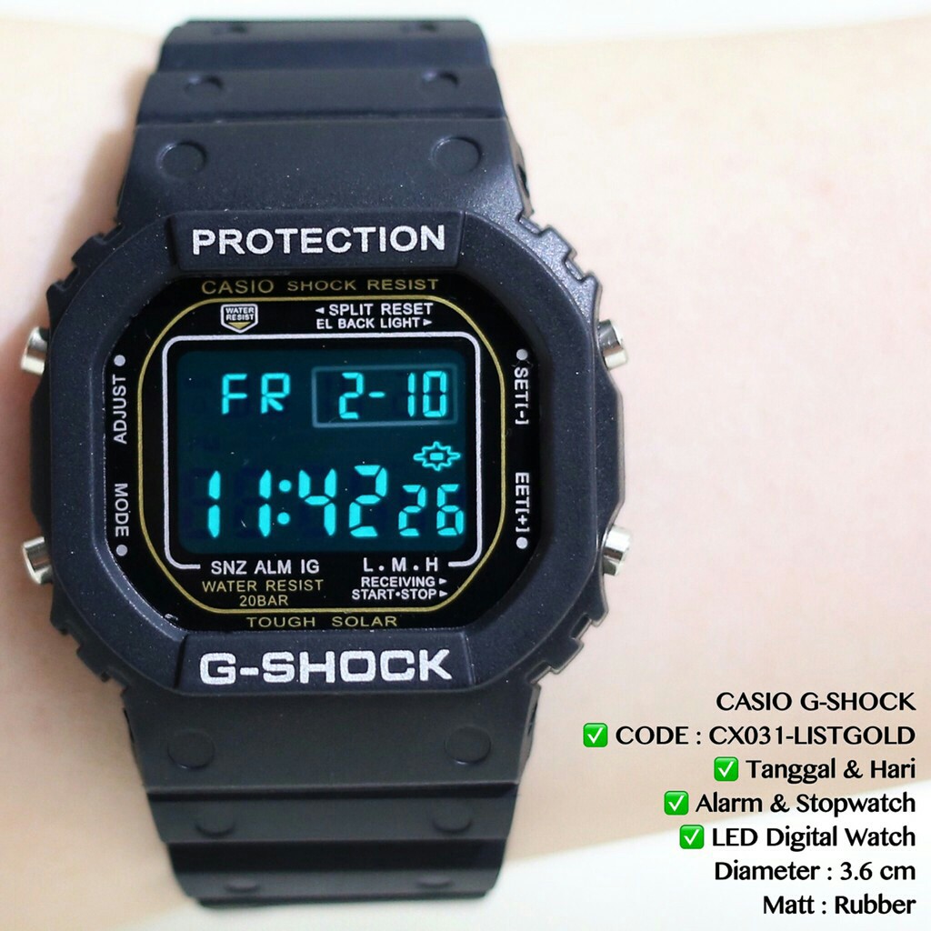 JAM DIGITAL SPORTS CASIO G-SHOCK DW 5600 SUPER HITAM LIST PUTIH