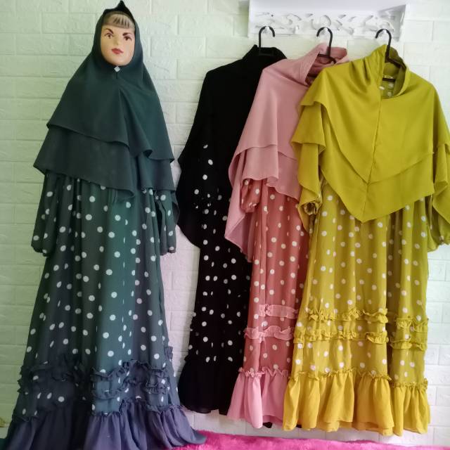 gamis anak ceruty monalisa polkadot tanggung xxl