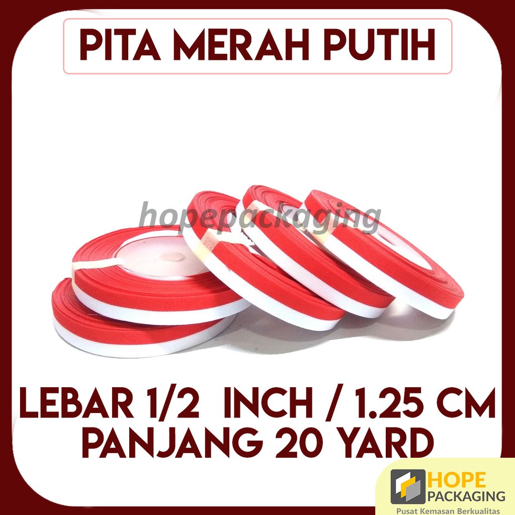 Pita Merah Putih 1 inch / 1/2 inch 20 Yard Pita Bendera Merah Putih