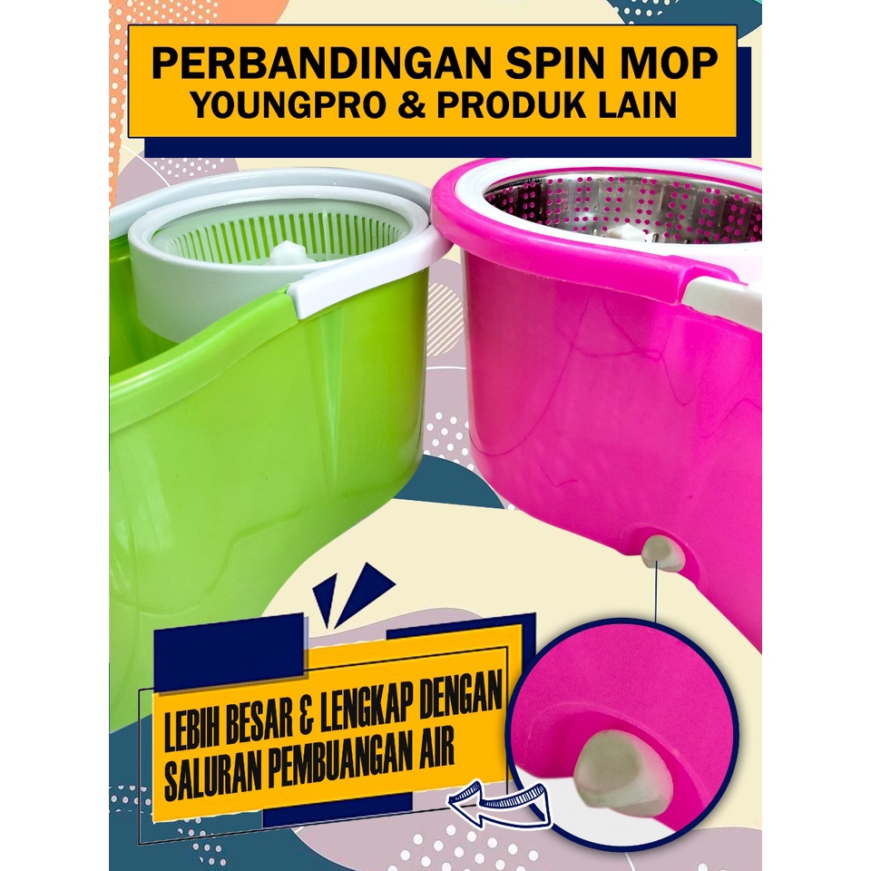 YP ALAT PEL LANTAI PRAKTIS MICROFIBER MOP SCM-01 Dry&amp;Wash 2 SEKAT BUCKET + kain pel /YP YMM-01 ALAT PEL LANTAI SPIN MOP STAINLESS STEEL ANTI KARAT /SAPU DAN PENGKI SET YBS-01 ALAT KEBERSIHAN PLASTIC BROOM WITH DUSTPAN