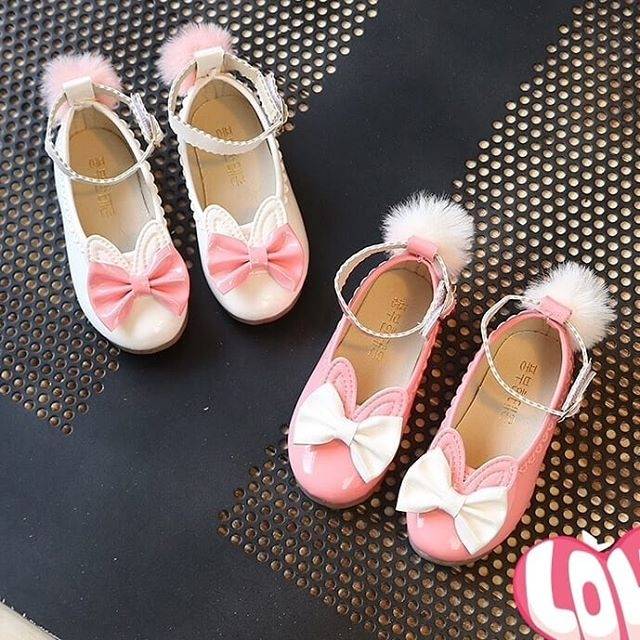 GS3070 BUNNY FURY SHOES sepatu import korea anak pink putih white lucu murah baby pesta perempuan