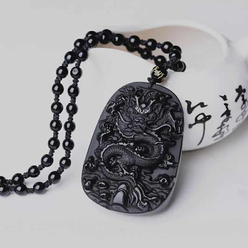 Kalung Giok Hitam Bandul Motif Naga