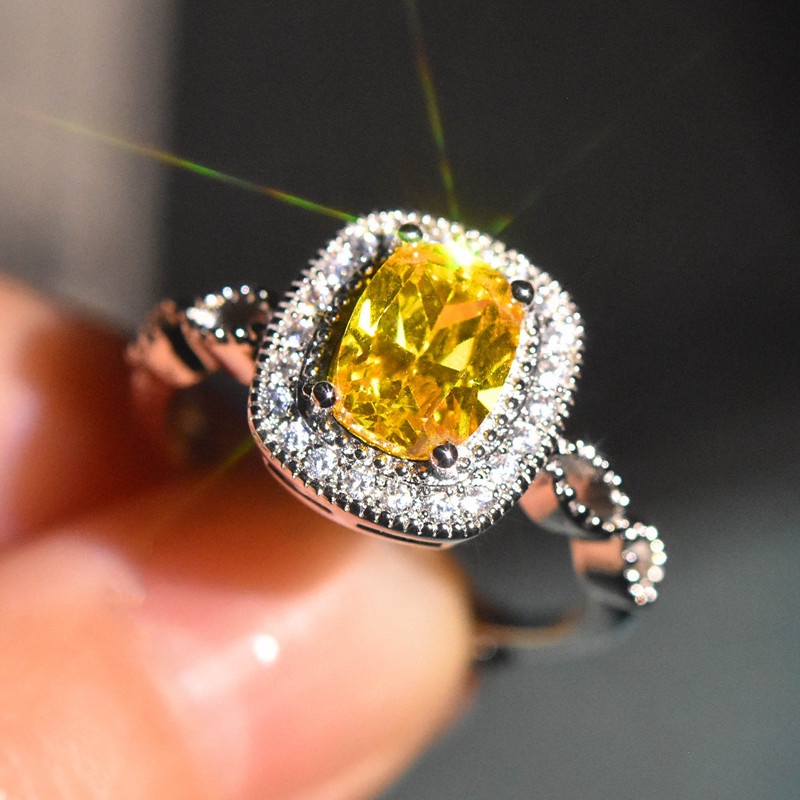 Cincin Berlian Kuning Moissanite Model Terbuka Dapat Disesuaikan Untuk Wanita