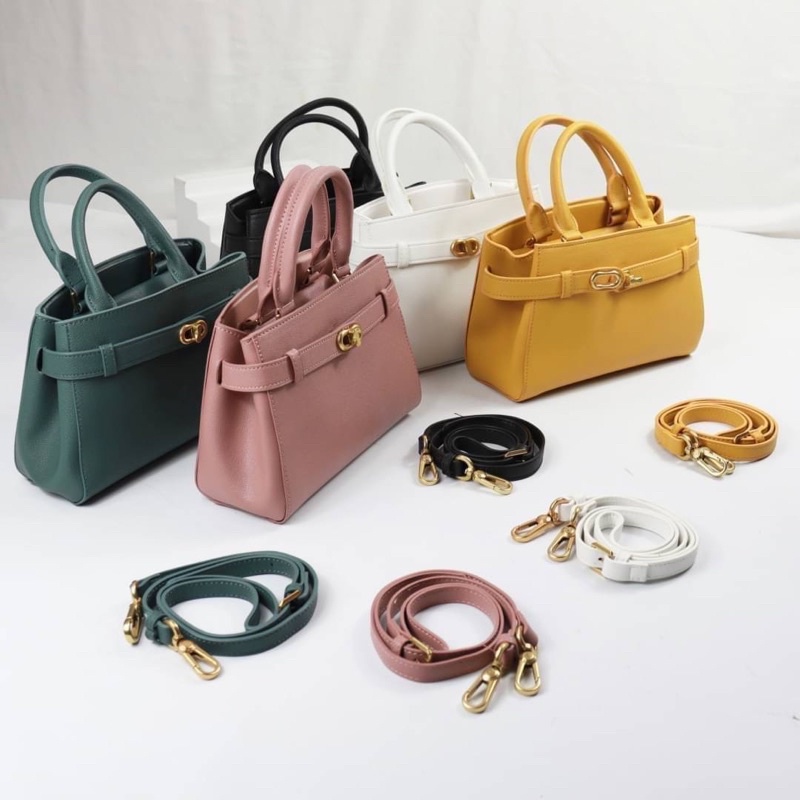 Tas Kulit Selempang Wanita CK Leather Metallic Buckle Bag Top Handle Slingbag Premium Import Hitam B