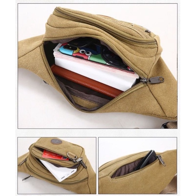 Tas Selempang Pria Waistbag Cowok Bahan Canvas Import Berkualitas