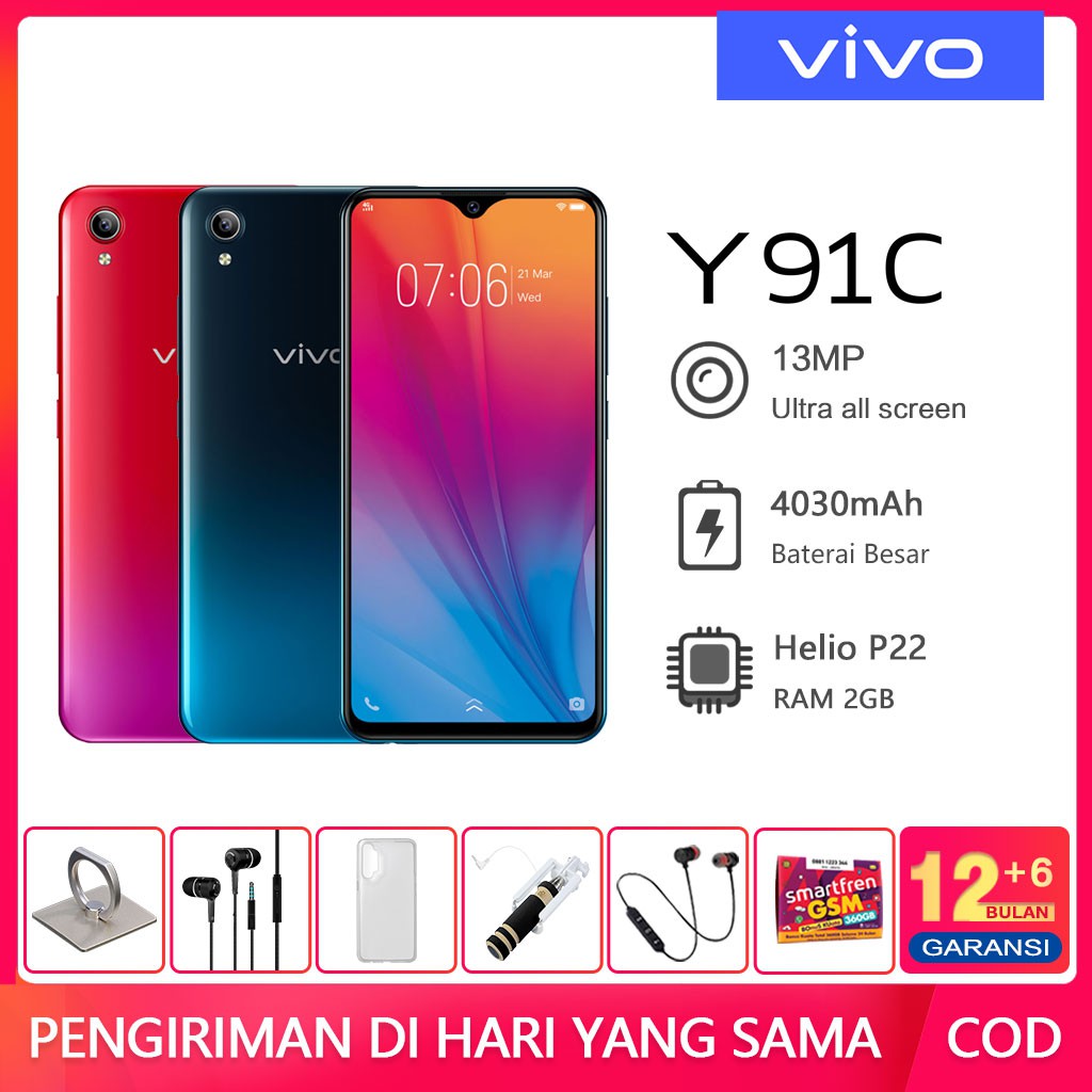 vivo Y91c 2GB/32GB Garansi Resmi Baterai 4030mAh 6.22 inci