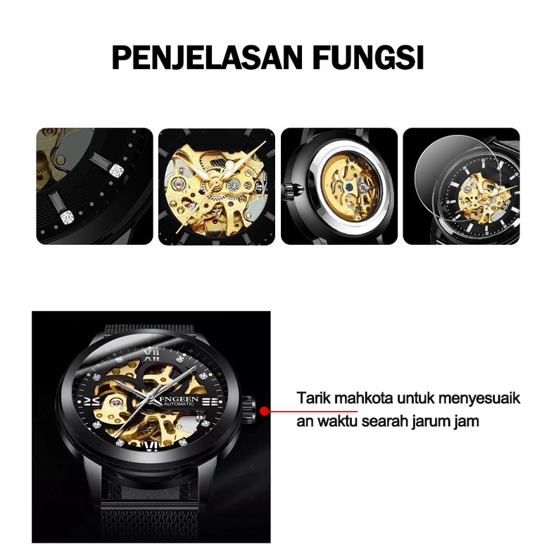 FNGEEN 6018 Mekanik Otomatis Jam Tangan Pria Luxury Stainless Steel Original Anti Air Automatic Watch + Kotak Gratis