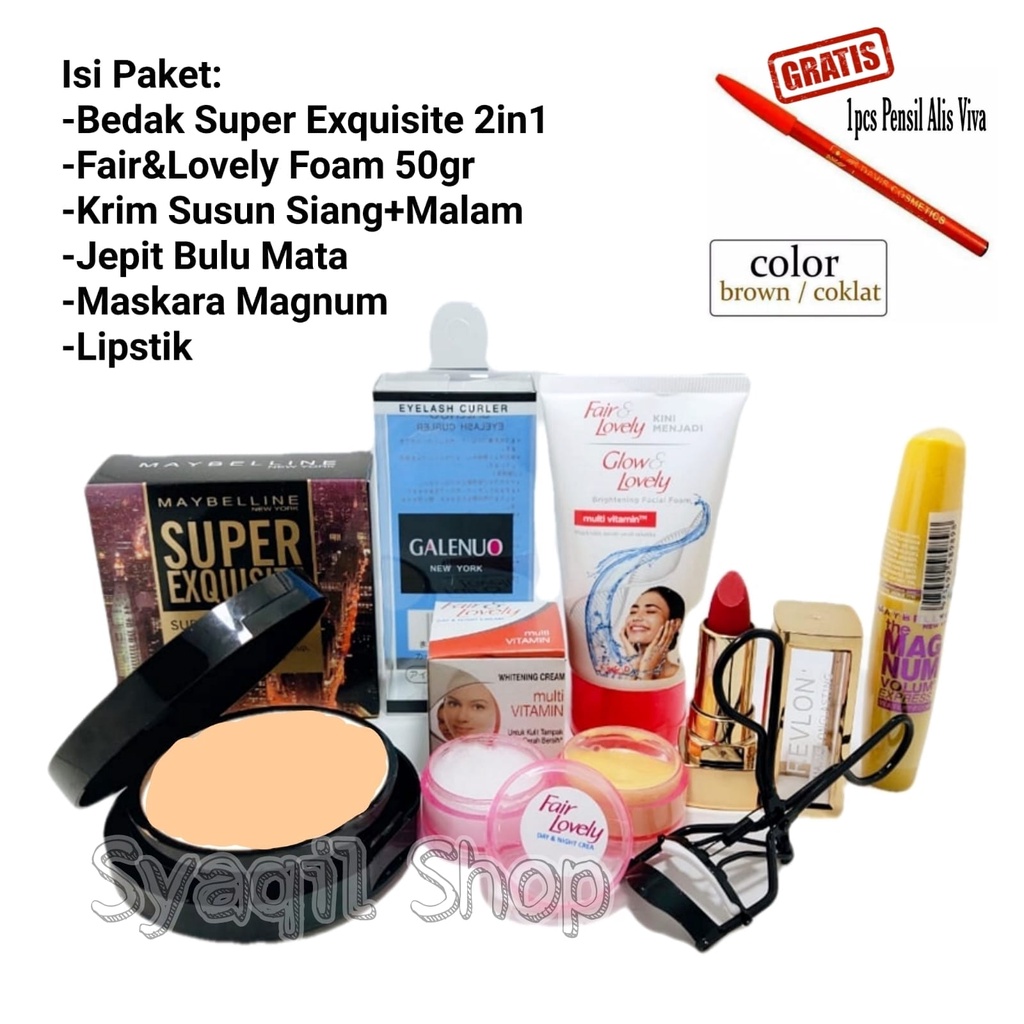 Paket Kecantikan 6in1 FREE Pensil Alis-Bedak Exquisite+Facial Foam 50gr+Pelembab Siang Malam+Maskara