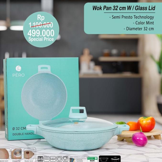 PERO WOK PAN 32CM + GLASS LID