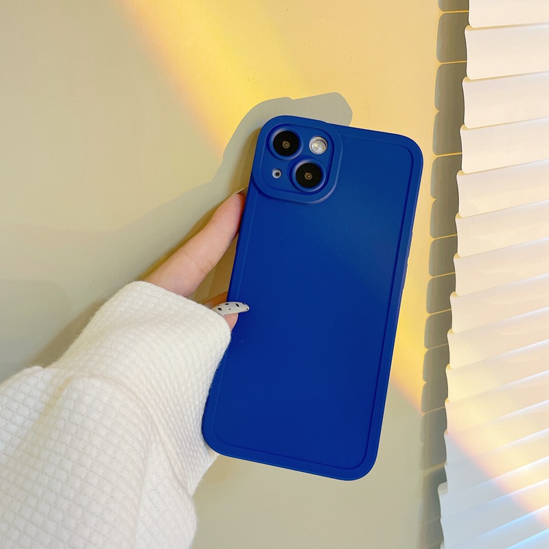 Korean Style！Pure Blue Color Soft Silicon Case iP iPhone 7 8 + Plus X XR SE 2020 XS Max 11 12 13 Pro Max Camera Protector