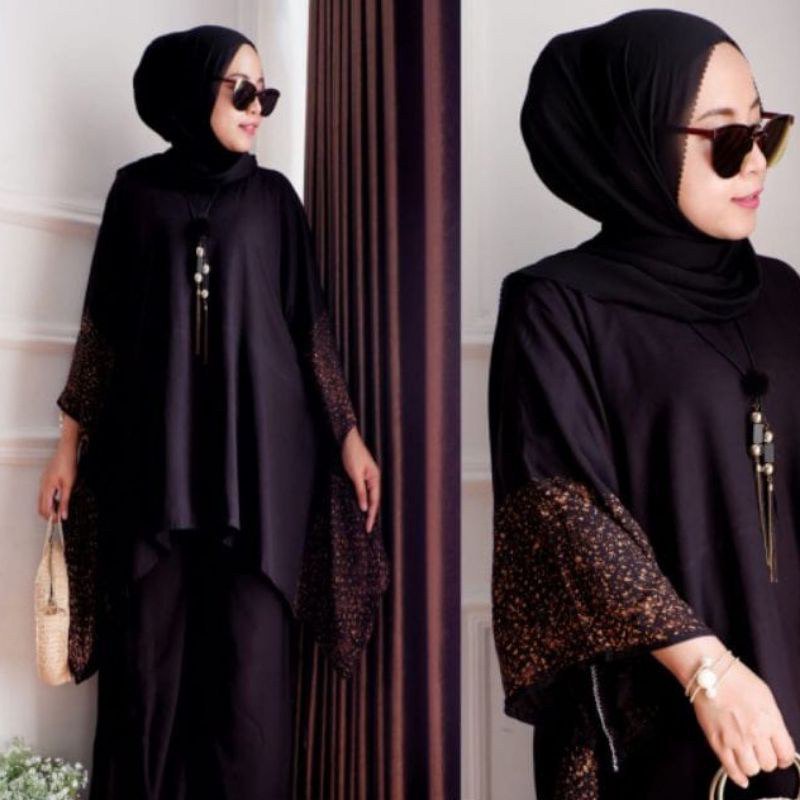 DASTER LENGAN PANJANG NEW ARRIVAL Setelan ONE SET Rayon Oversize CP Waka Kope Pecah Jumbo Fit XXXL-ST WAKA ABST HITAM