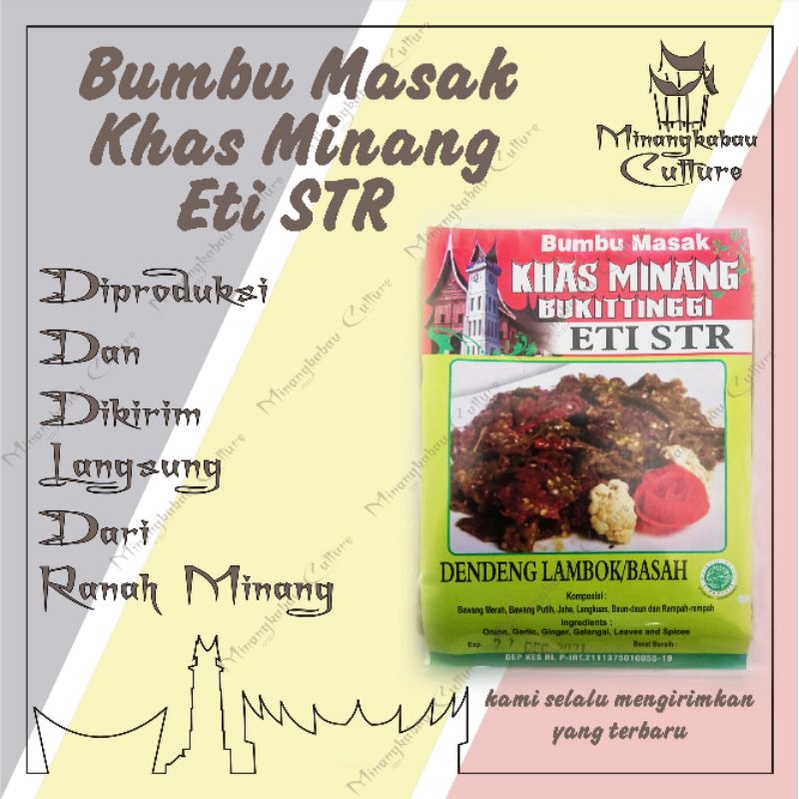 

Bumbu masakan Minang Eti STR BUMBU DENDENG LAMBOK khas Sumatra Barat, khas rumah makan Padang