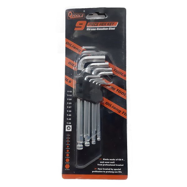 Hex Key Kunci L Set 9 Piece Ball Point Chrome Vanadium Steel Besi