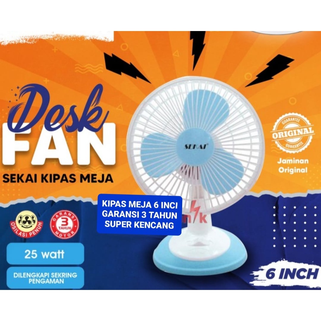 G584 ORIGINAL SEKAI DESK FAN KIPAS ANGIN MEJA 6 INCI TABLE DUDUK PENDINGIN COOLING UDARA 25 WATT CEPAT PUTARAN G584  DIJAMIN KENCANG KECIL KECIL JG GK NYESEL BELI NYA.  SUPER BAGUS DAN GARANSI PANJANG  Desk Fan 6 inci merupakan kipas angin duduk (non-rota