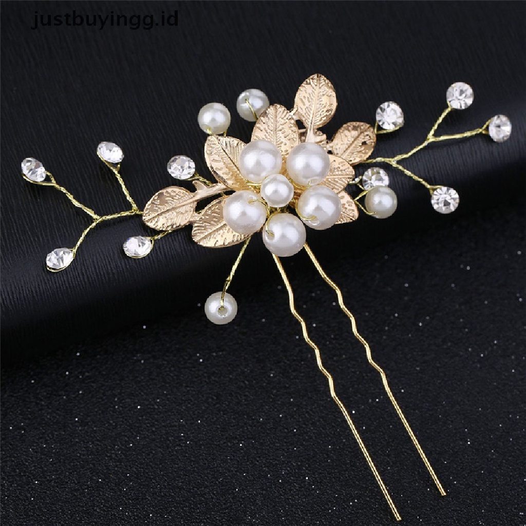 [justbuyingg.id] Wedding Bridal Hair Comb Clip Crystal Rhinestone Flower Faux Pearl Hairpin ID