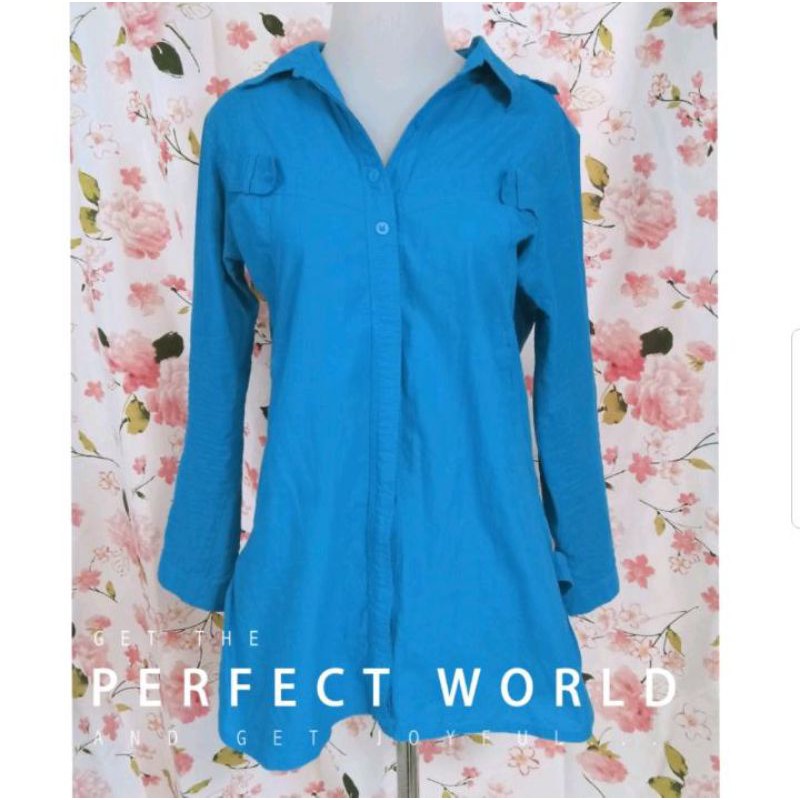Preloved Kemeja Tunik Wanita Biru Tosca