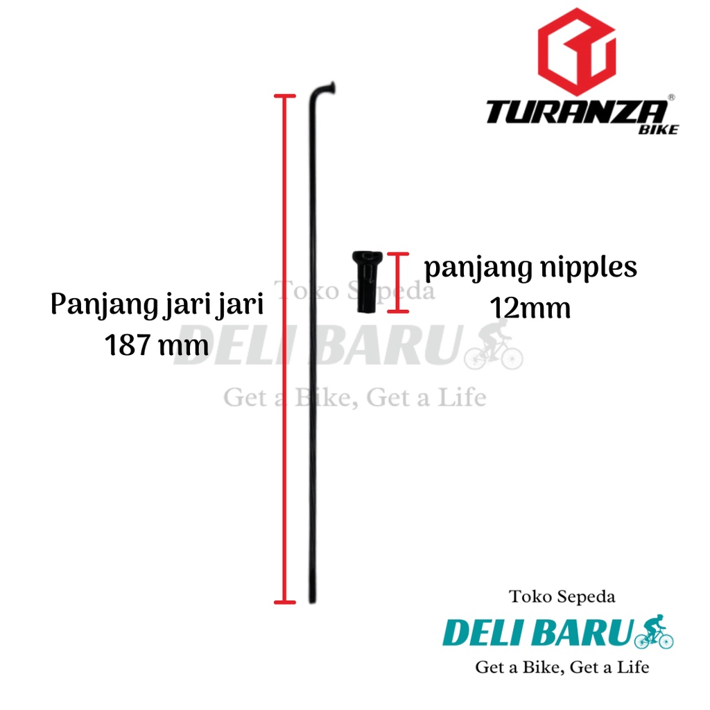 Turanza Jari jari 20 HITAM spoke 1 GROSS panjang 187 mm sepeda BMX lipat