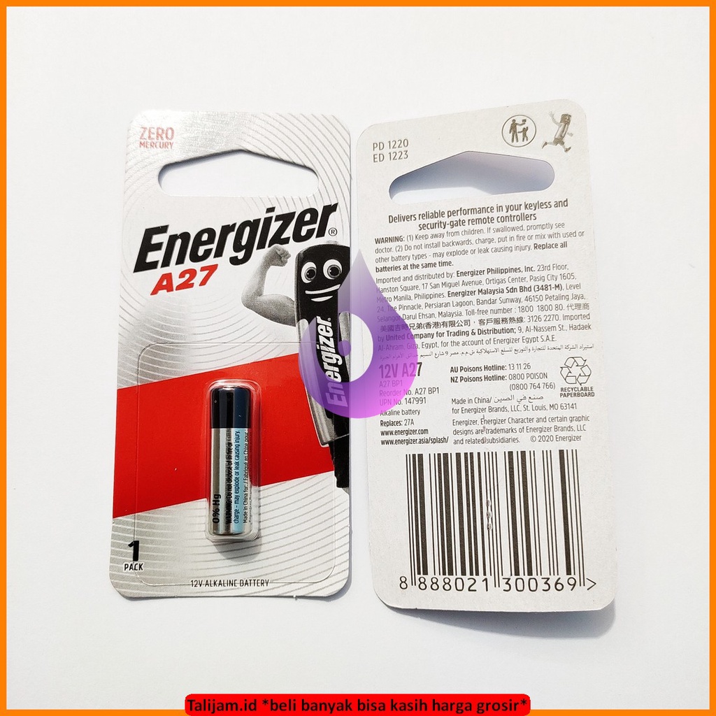 Asli Battery Baterai Energizer 27A A27 A 27 12V Original