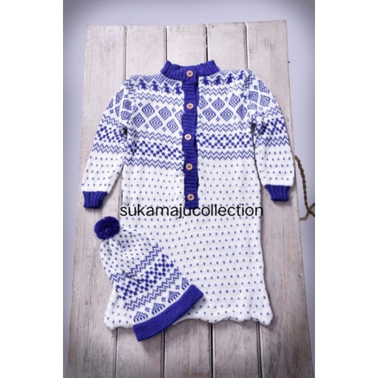 Baju Selimut Bayi + Kupluk 1-12 bulan / Rajut Hangat Bayi Laki-Laki Perempuan / Romper Bayi Motif Polkadot