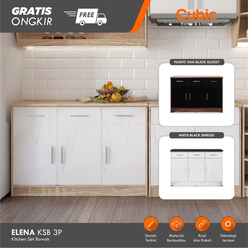 Jual Cubic Kitchen Set 3 Pintu Minimalis / Rak Bawah Dapur / ELENA KSB
