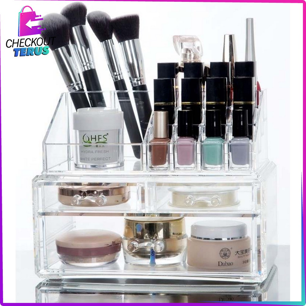 CT K16 Kotak Make Up Acrylic dengan 3 Laci Multifungsi Tempat Penyimpanan Rak Serbaguna Storage Box Cosmetic Rak Kosmetik Organizer