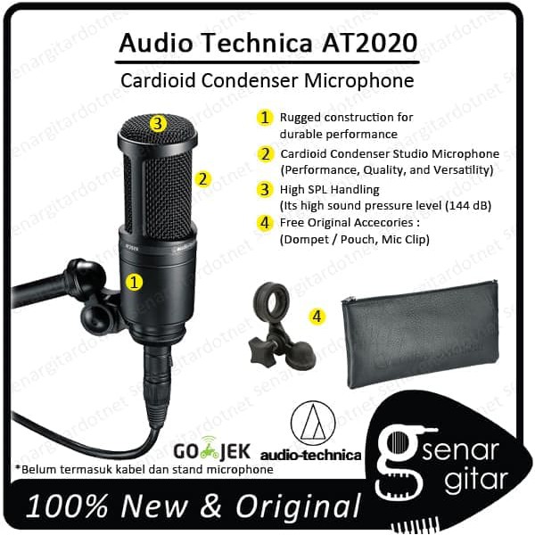 Audio Technica AT2020 Cardioid Condenser Microphone AT 2020