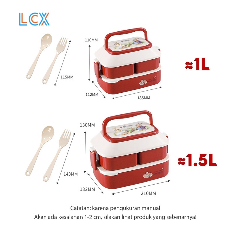 LCX 2 Layer Tempat Makan Kotak Makan Bento Lunch Box Kartun Makan Anak Wheat Straw Kotak Makan VS-75