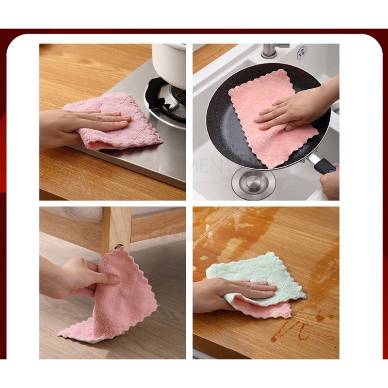 Kain Lap Microfiber Serbet Coral Fleece Anti Minyak Dapur Pembersih Piring Gelas Meja Bahan Bagus Murah lap mobil motor