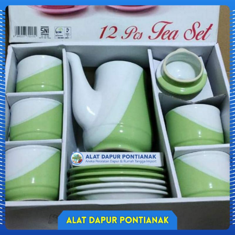Tea Set Nikura Coffee Set  Teko + Tutup 5 Cangkir + 5 Saucer Alas Tatakan 12Pcs Keramik Porselin