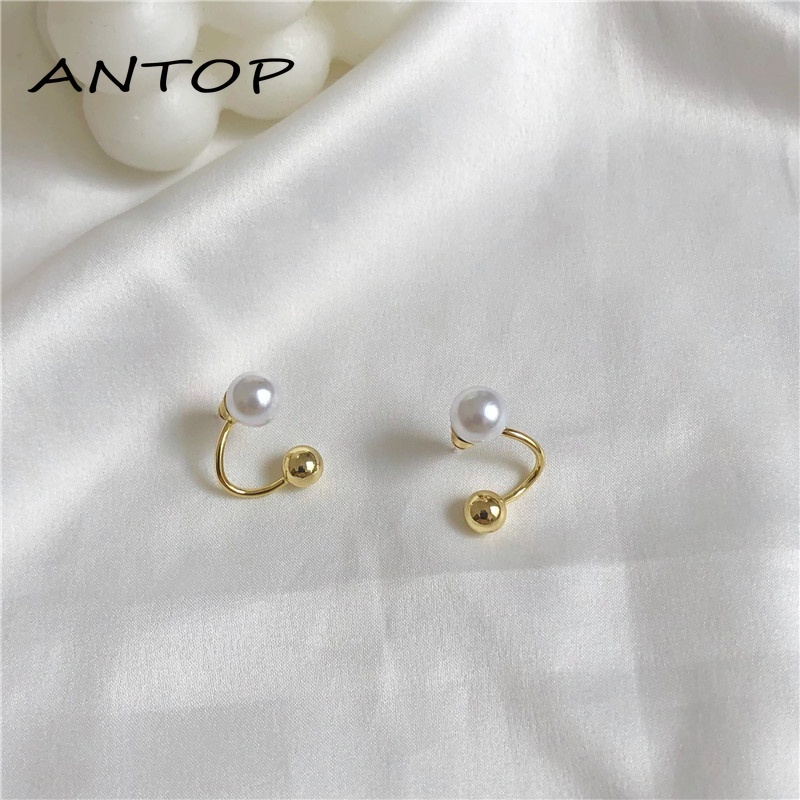 S925 Perak Korea Retro Anting Mutiara Fashion Anting Untuk Wanita Perhiasan Aksesoris ANTOP