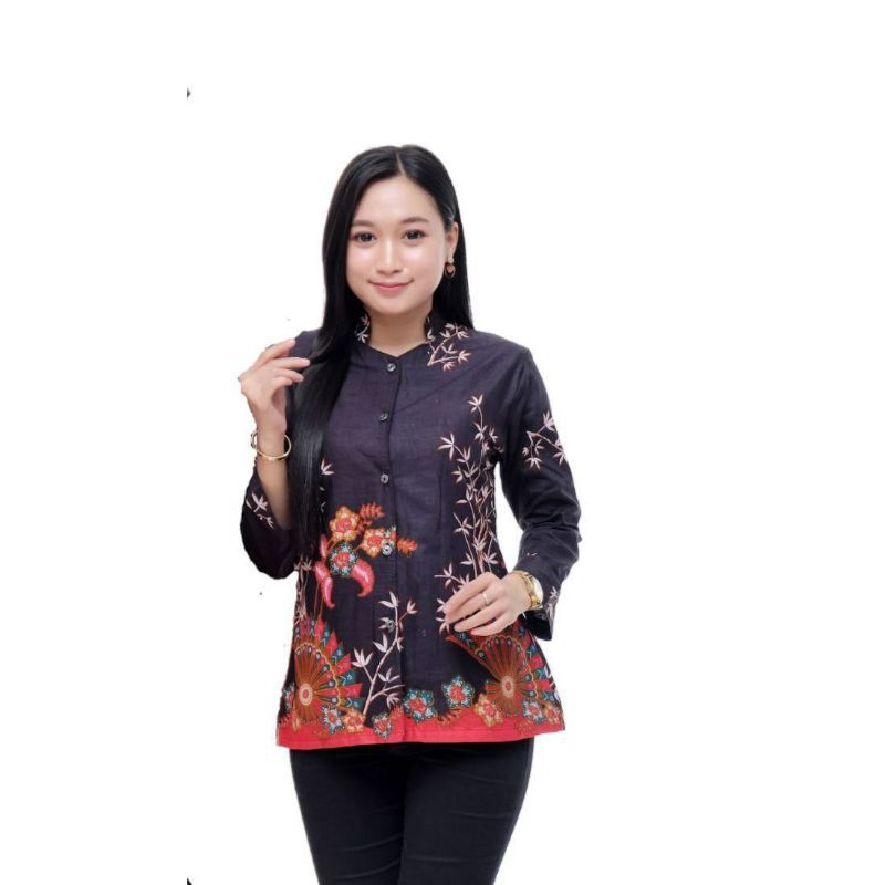 tey-17 Batik wanita ASJ SA HRB026 Kenongo Kemeja Tosca Pendek-4 kipas