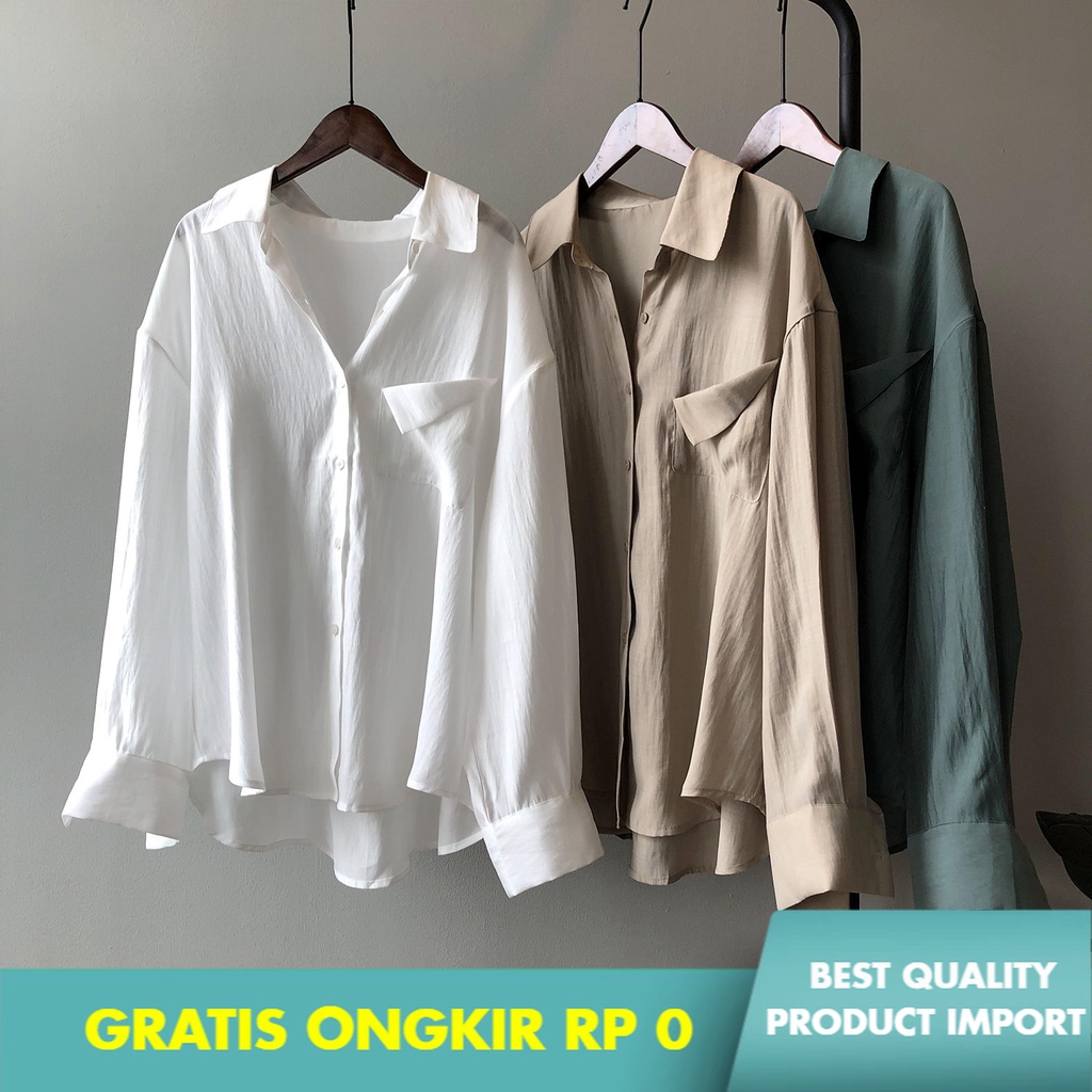 Kemeja Wanita Baju Kasual Yan Double Lengan Panjang Kemeja  Wanita    Korea   Tipis Terlihat Keren S