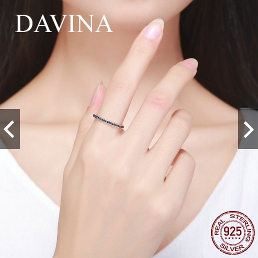Cincin Perak DAVINA Ruby Ring 925 Sterling Silver Wanita Korea Asli S925 Tunangan Unik Hitam Kawin