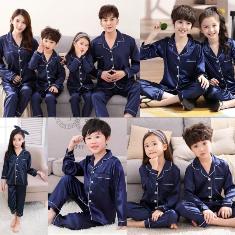 PIYAMA COUPLE SATIN POLOS NEVI LENGAN PANJANG PP NAVY