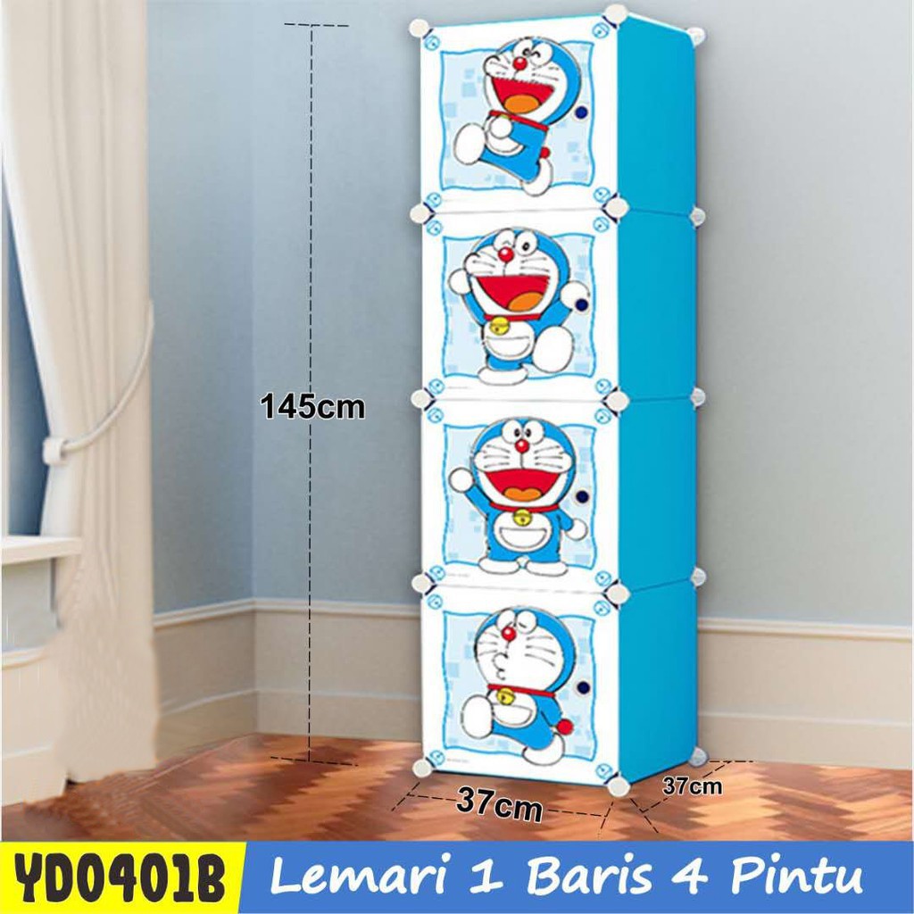 Lemari Plastik 4 Pintu Lemari Baju portable Motif Karakter Lemari Pakaian Plastik WHFURNITURE