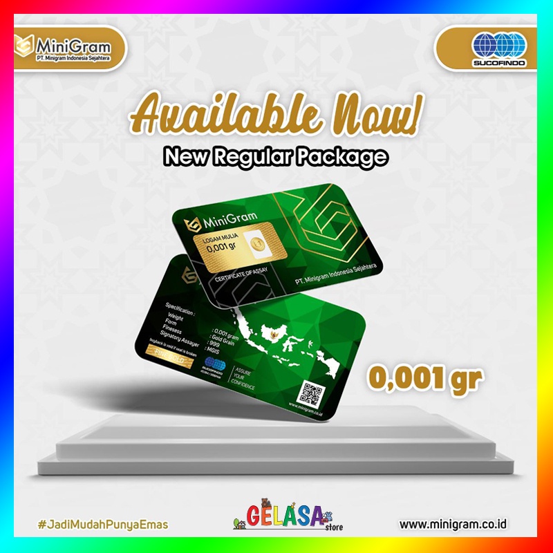 Gelasa Distributor Agen Resmi MINIGRAM Logam Mulia Emas Murni 24k Sertifikat Resmi 0.001 gram