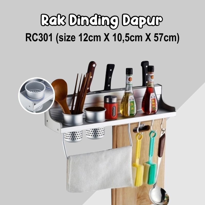 Rak Dapur Dinding Aluminium Tempat Bumbu Pisau Spatula Sendok Set Alat Serbagunazhizhutang88