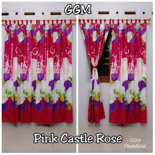 Gorden/korden/horden pintu dan jendela murah Pink Castle Rose 120x200cm