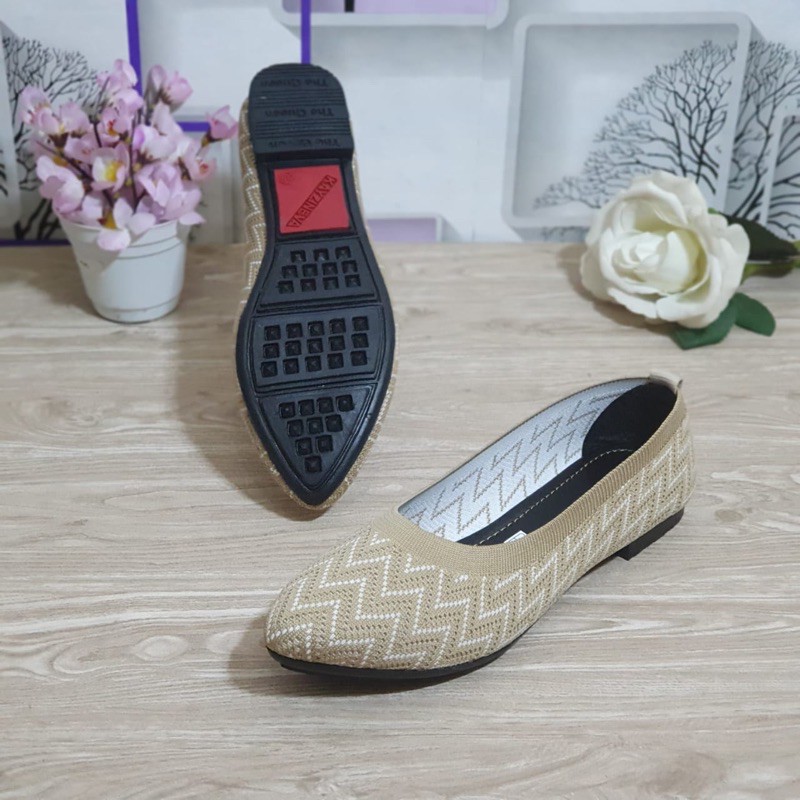 KAYZINEVA | CC18 Sepatu Wanita Rajut Salur Flat / Sepatu Flat Wanita Kekinian / Sepatu Wanita Terbaru / Sepatu Wanita Kekinian