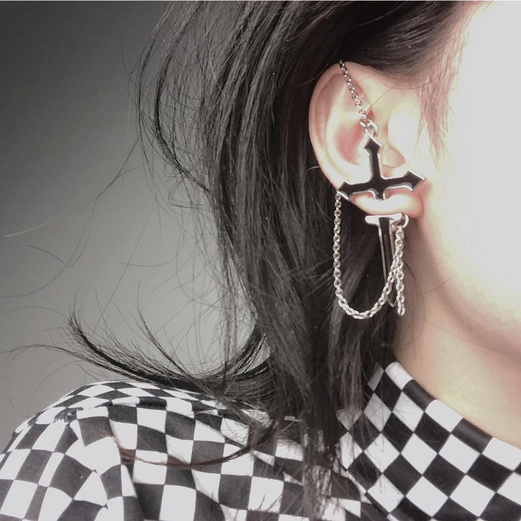 Anting Rantai Salib Gaya Punk Untuk Aksesoris