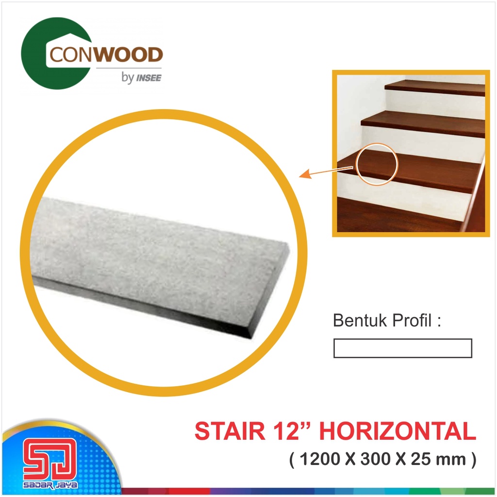 Conwood Decorative Stair Horizontal 12&quot; Deck Lantai Tangga 30cm Floor 25mm