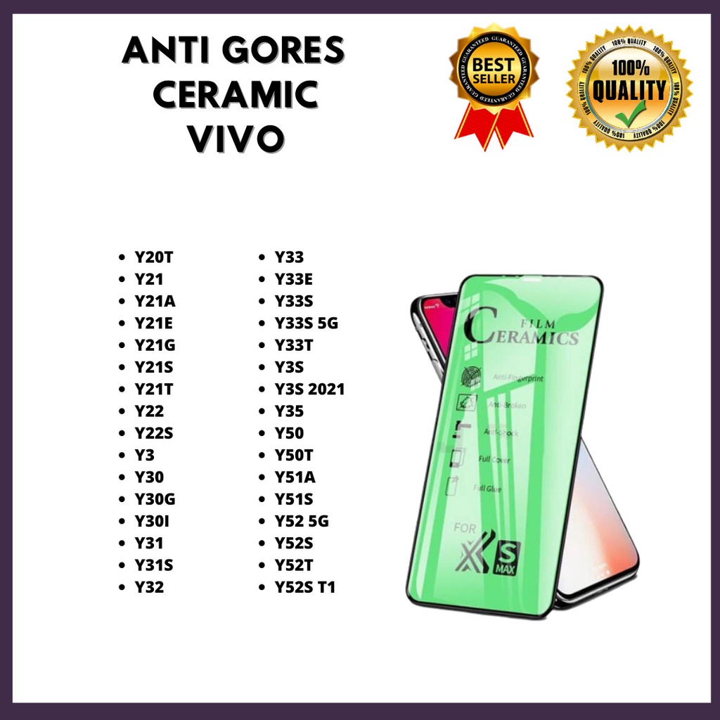 TEMPERED GLASS CERAMIC - VIVO Y20T-Y21-Y21A-Y21E-Y21G-Y21S-Y21T-Y22-Y22S-Y3-Y30-Y30G-Y30I-Y31-Y31S-Y32-Y33-Y33E-Y33S-Y33S 5G-Y33T-Y3S-Y3S 2021-Y35-Y50-Y50T-Y51A-Y51S-Y52 5G-Y52S-Y52T-Y52S T1(HOKKY ACC)