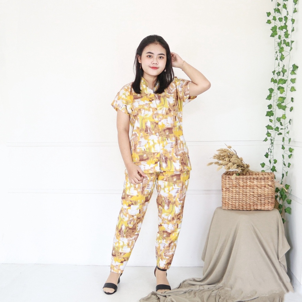 IZANY Piyama Anak Coway / Set Coway Size 14 SATIN APPLE banyak motif-LAUREL YELLOW