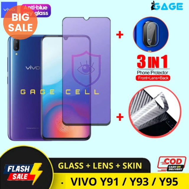 3IN1 PROMO ANTI GORES TEMPERED GLASS ANTI RADIASI BLUE LIGHT VIVO Y91 Y93 Y95 FULL LAYAR SCREEN