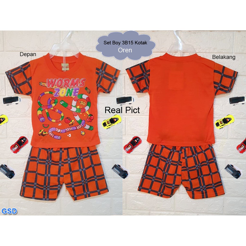 Set Boy 3B15 Kotak/Set Baju Celana Anak 6-11 Thn/Pakaian Setelan Baju Anak Cowok Murah/Kaos Anak