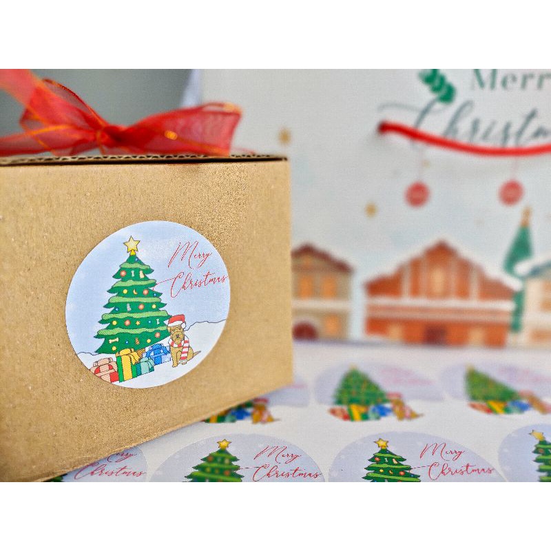 Stiker Christmas Stiker Natal Sticker Hampers Natal Bulat Label Toples Dus Box Kue-2