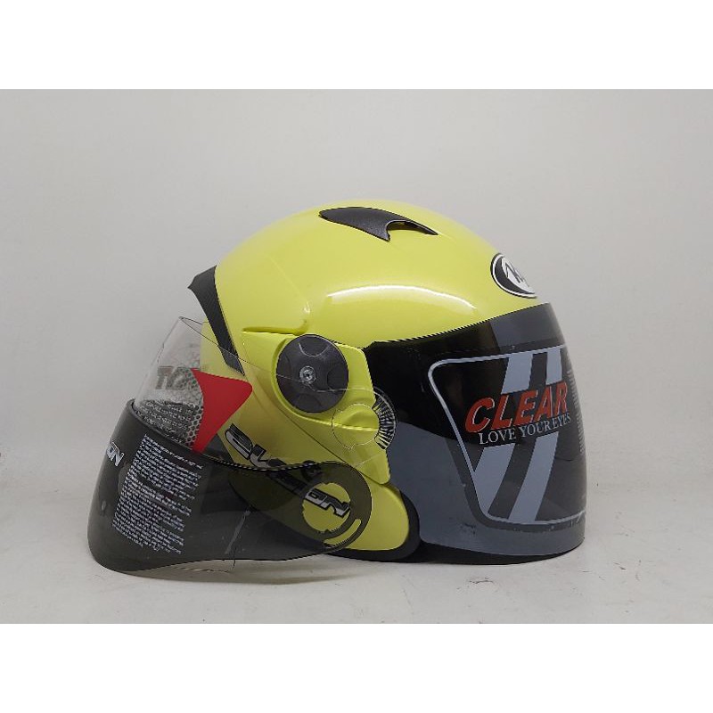 Helm Kyt 2 Vision Kuning Lemon Paket Ganteng-Fullset kaca silver